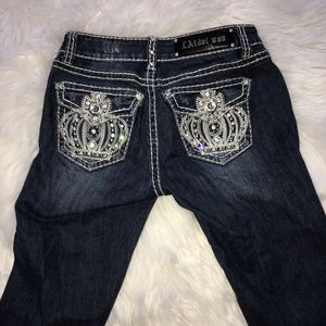👑 LA IDOL jeweled bling boot cut jeans